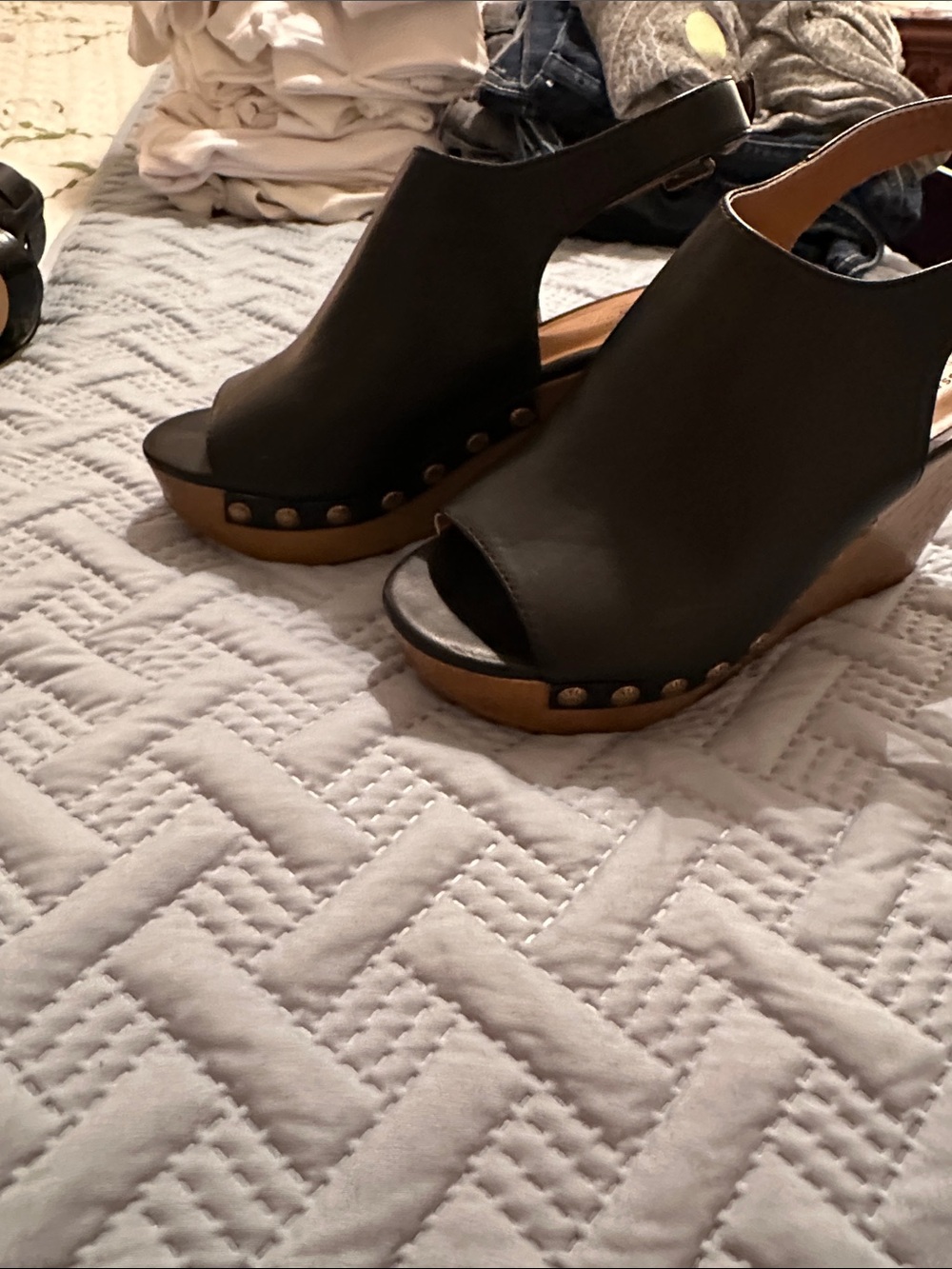 Bass Women’s Black Peep-Toe Wedge Sandals